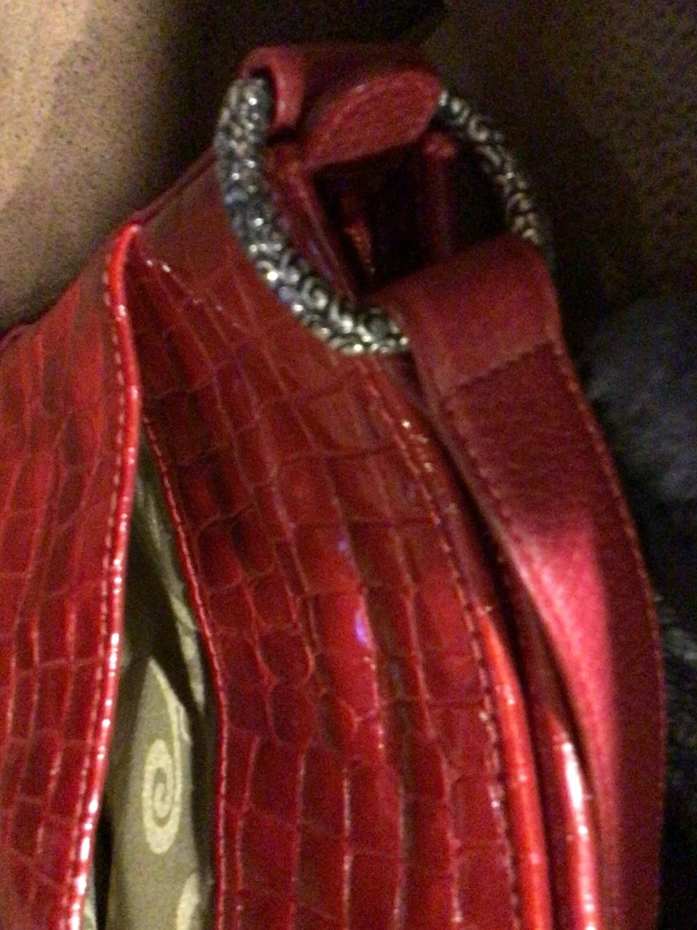 Brighton Glossy Red Croc-Embossed Shoulder Bag with Silver Accents